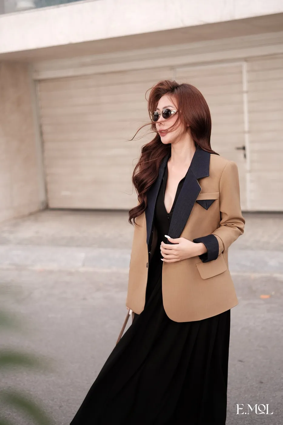 Camel Brown Blazer with Loose Fit For Office — original E.MOL photograph 1