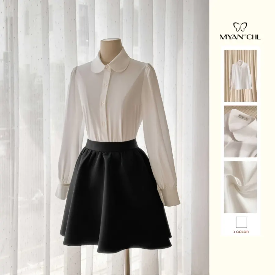 Puff-Sleeve Peter Pan Collar Shirt in White
