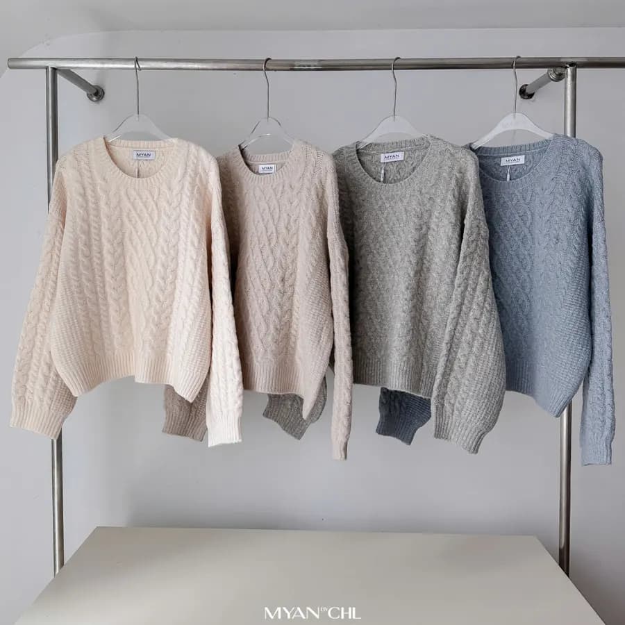 Cable-Knit Crew-Neck Sweater in Blue
