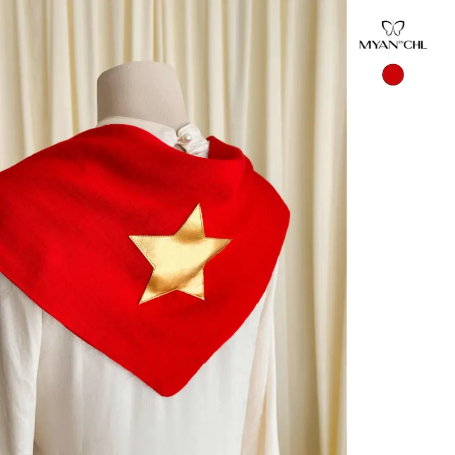 Red Flag Scarf With Yellow Star — original MYAN by CHL photograph 1