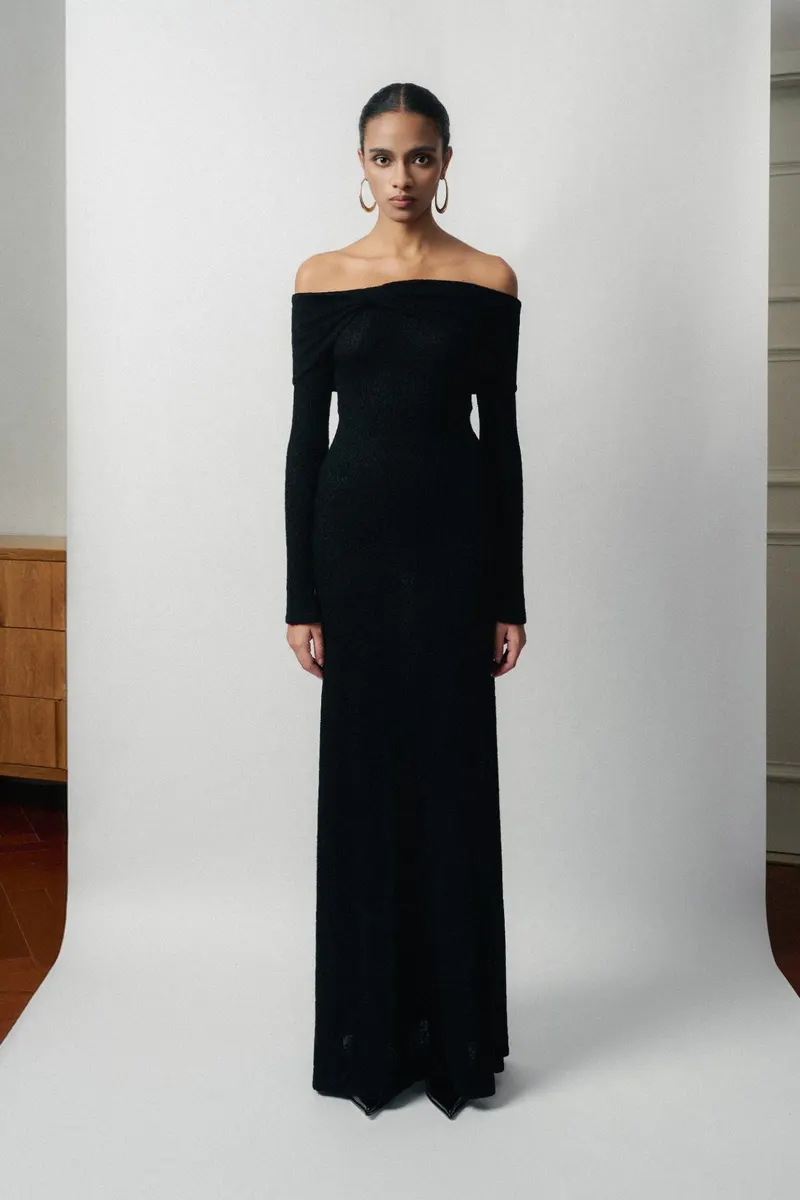 Lumi Wool Lacy Jacquard Long Black Dress — original WHITE ANT photograph 1
