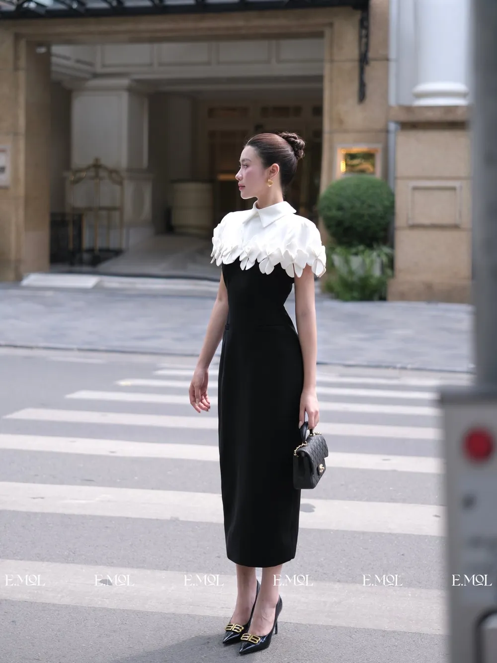 Long Dress Designed with Cut Out Chest and Removable Cape — original E.MOL photograph 1