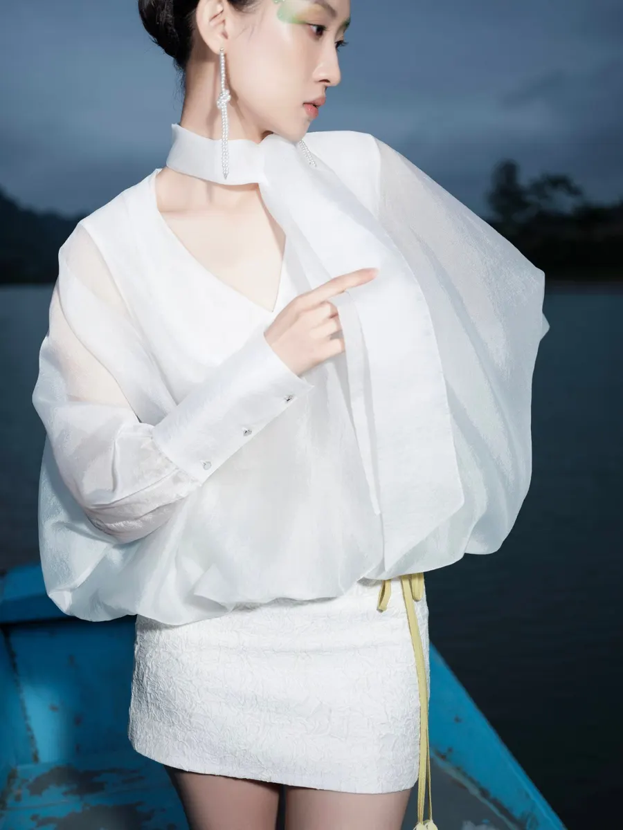 Mabel V-Neck Top in White — original WHITE ANT photograph
