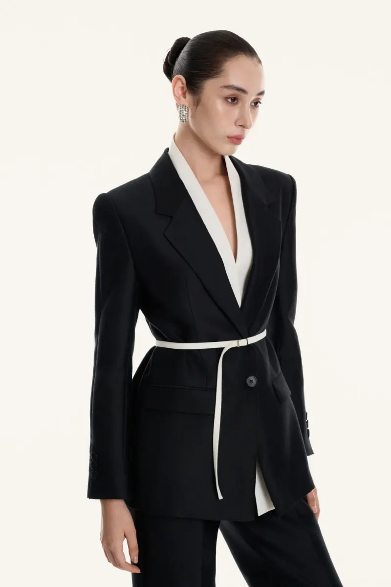 Odile Double-Layer Neck Blazer in Black