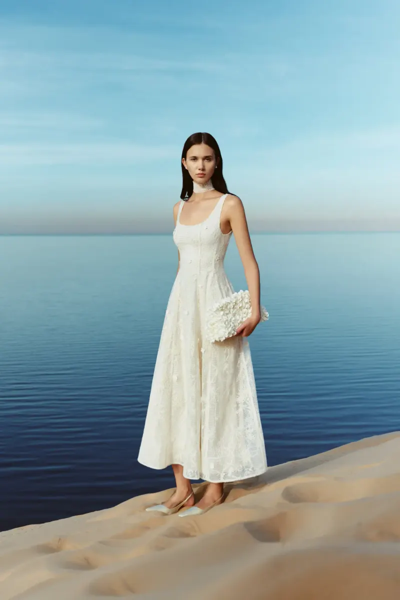 Mireille A-Line Long Dress in Cream