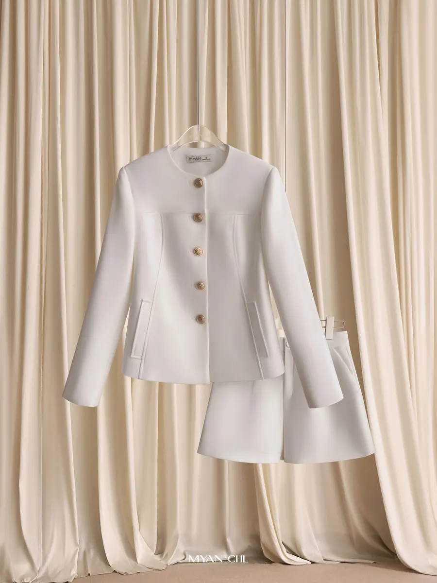 Long-Sleeve Jacket with Metal Buttons in White