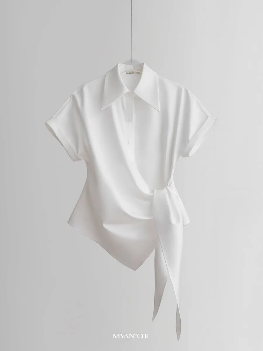 German Collar Shirt With Tie At The Waist in White