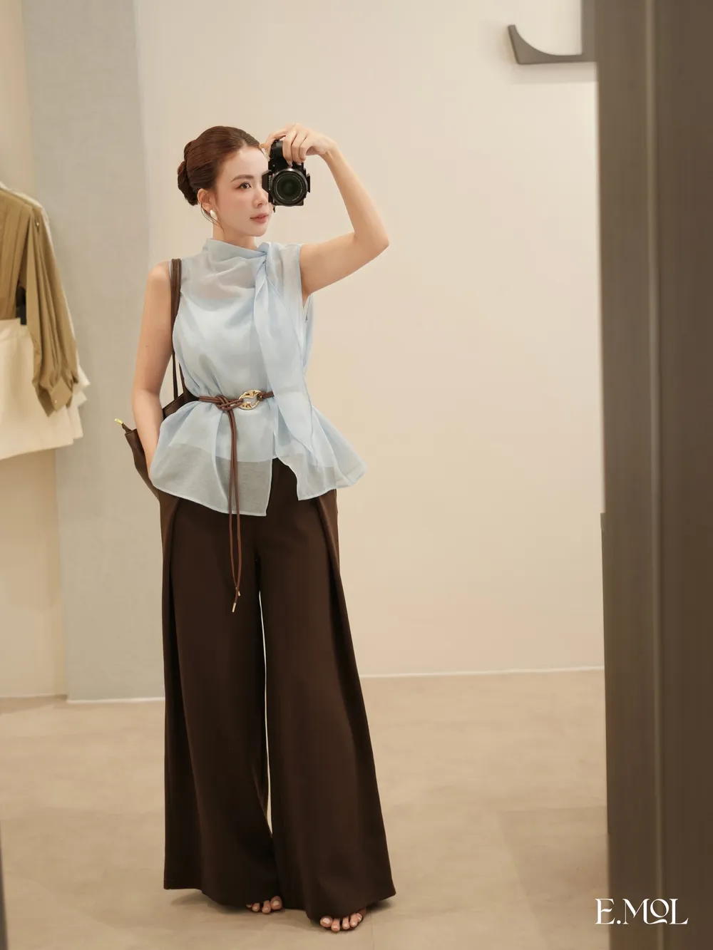 Twist Neck Silk Shirt with 2-Piece Shirt with Removable Strap — original E.MOL photograph 1