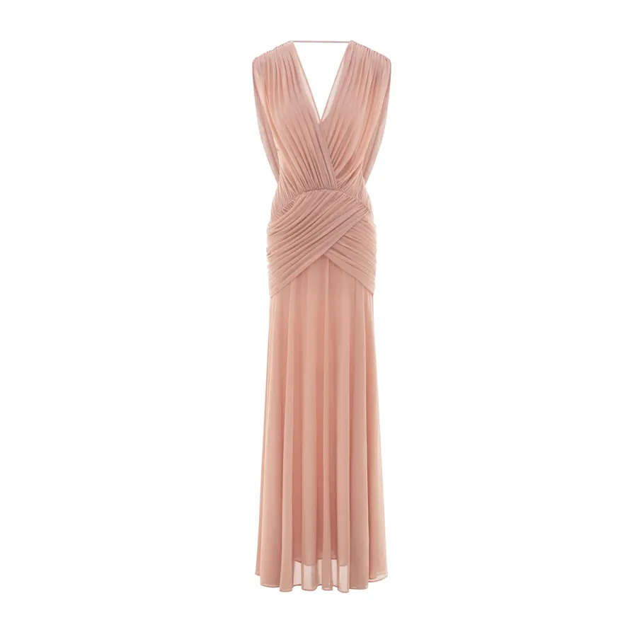 V-Neck Ruched Stretch Mesh Dress — original MOLLYNISTA photograph 1