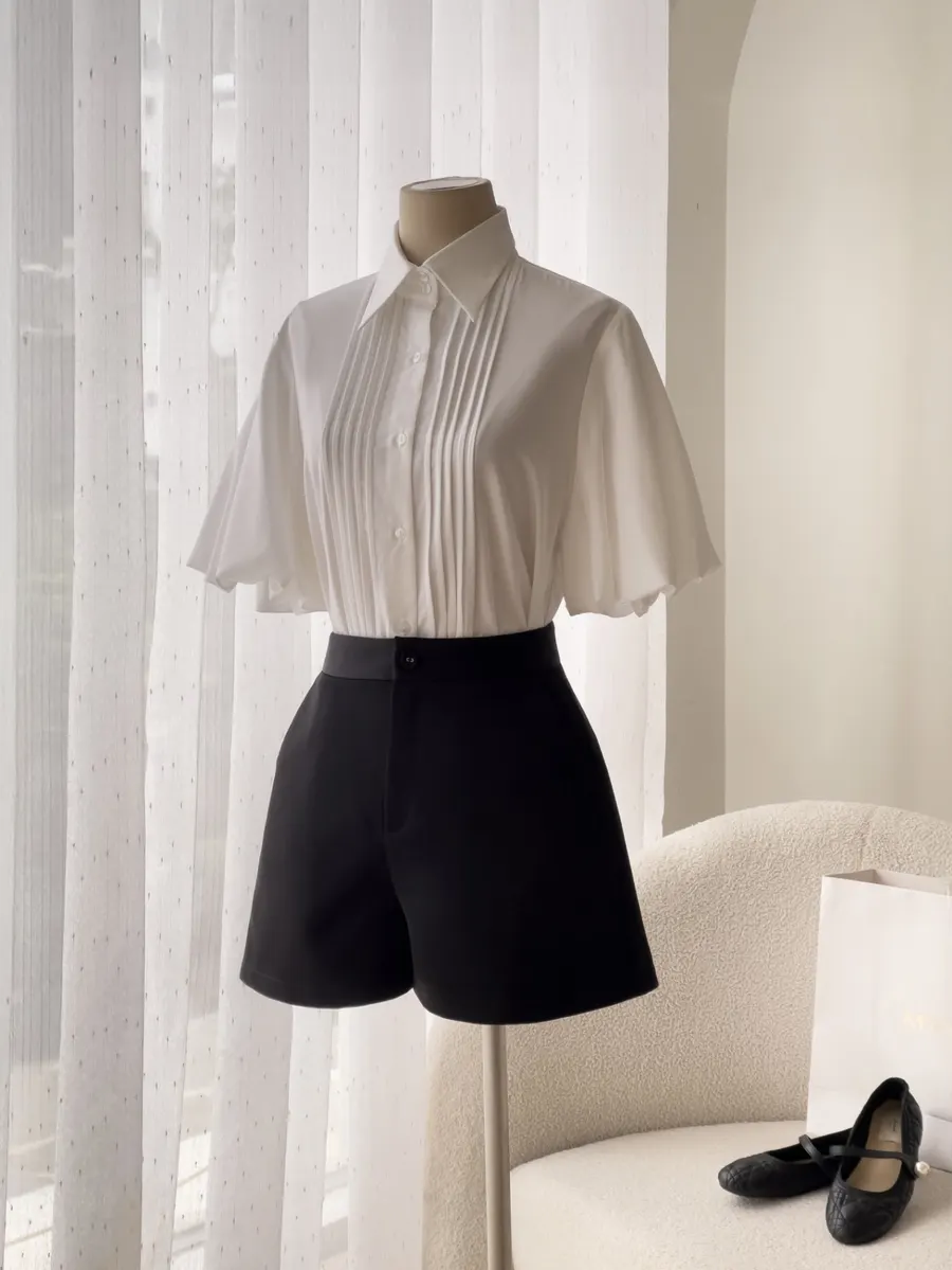 Taffeta Shorts with Slant Pockets in Black