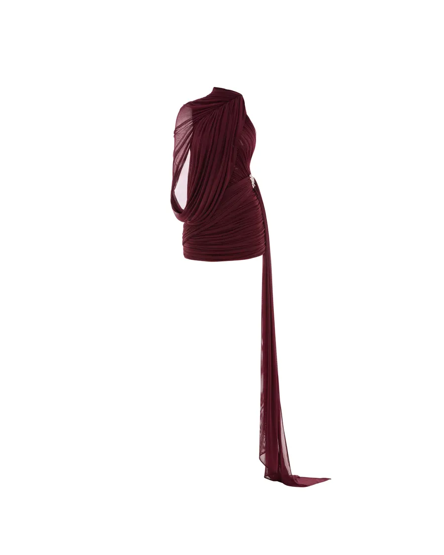 One-Shoulder Cape Ruched Asymmetric Dress — original MOLLYNISTA photograph 1