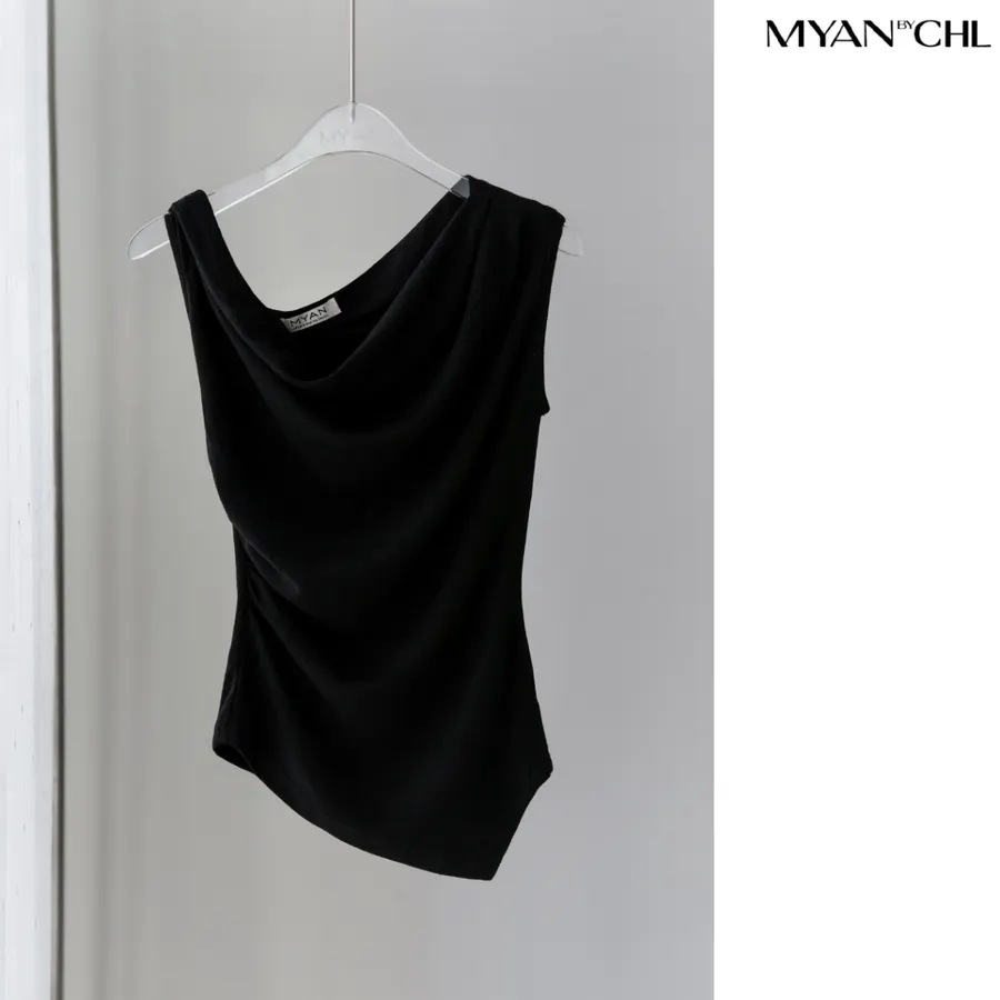 Asymmetric-Shoulder Tank Top in Black