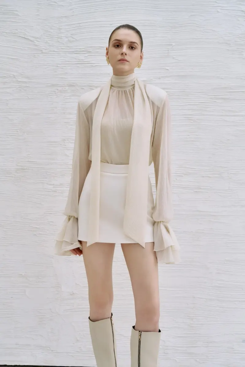Thalia Long Blouse in Beige — original WHITE ANT photograph
