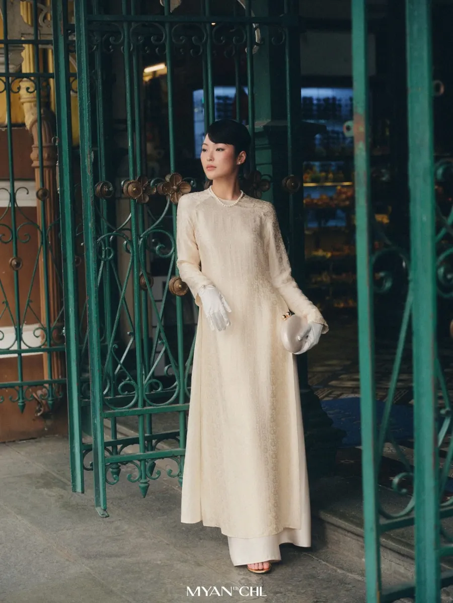Luc Uyen, Van Uyen and Cam Uyen Brocade-Silk Ao Dai in White