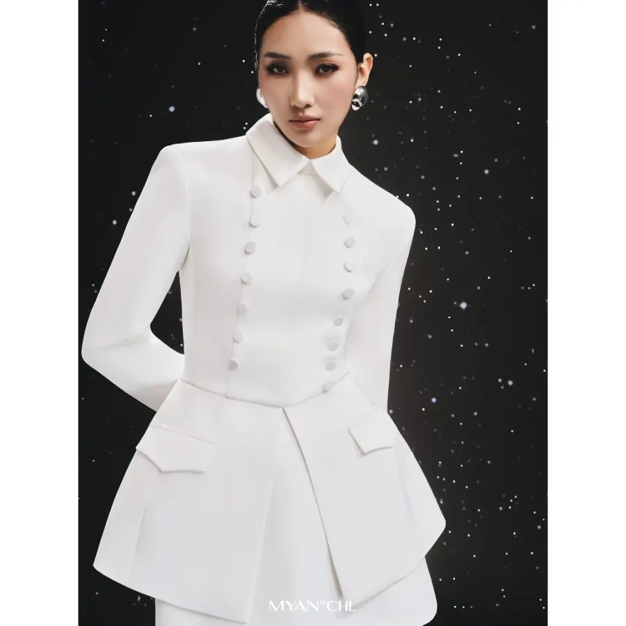Fitted Double-Breasted Jacket in White