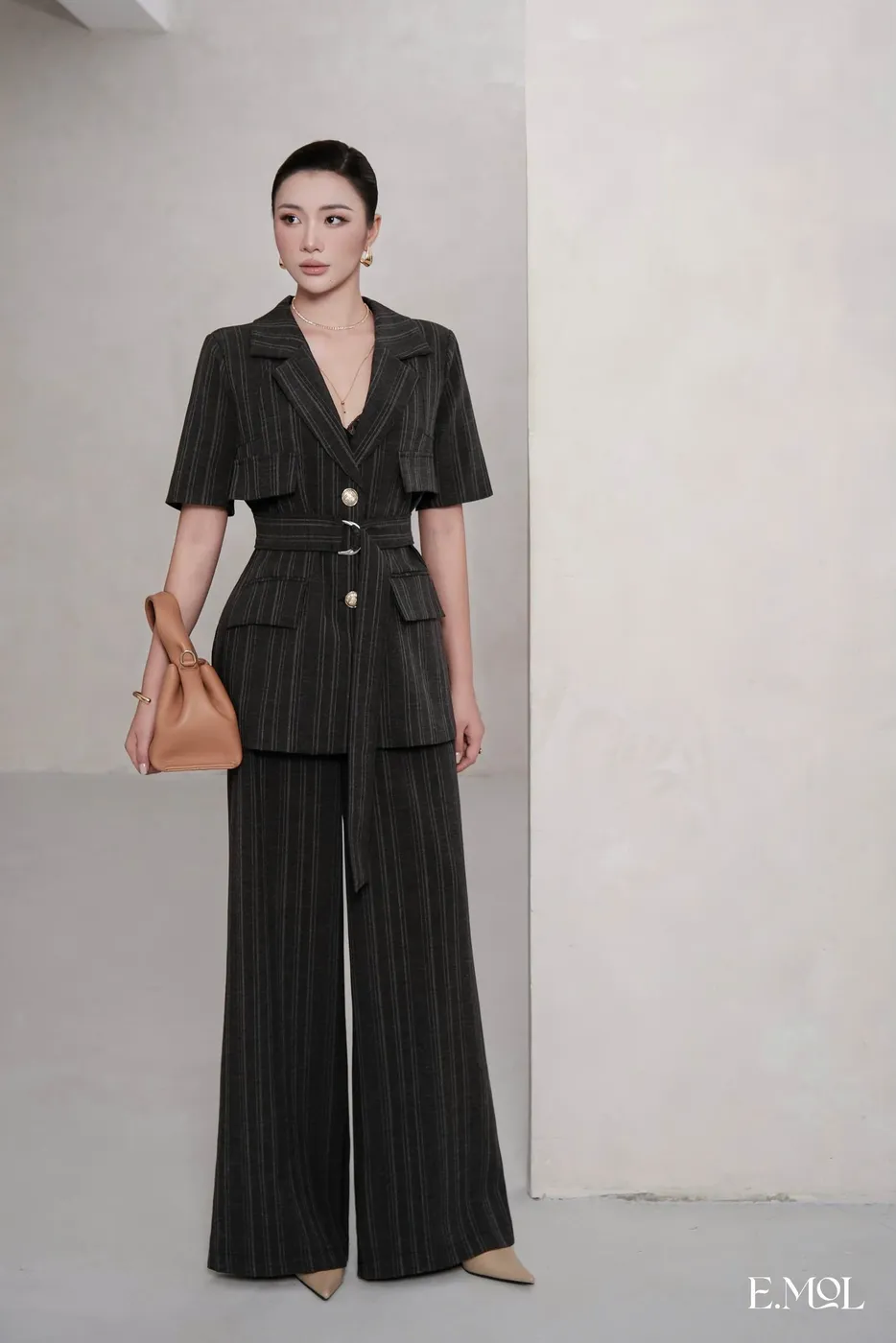 Set Of Plaid Vest and Wide-Leg Pants with Waist Belt — original E.MOL photograph 1