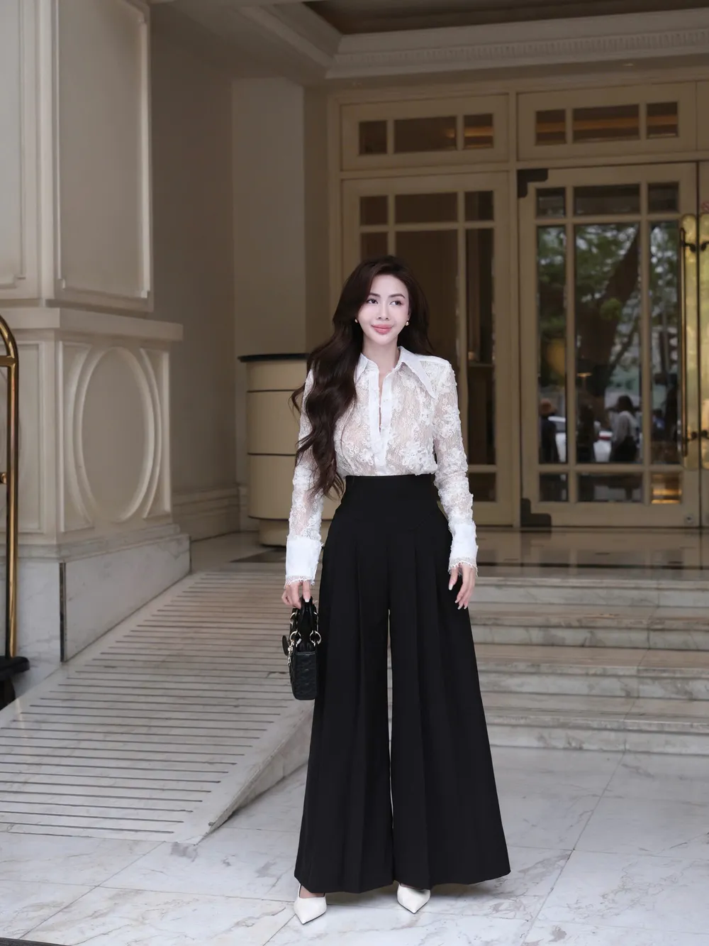High-Waisted Pleated Wide-Leg Pants with Zipper — original E.MOL photograph 1