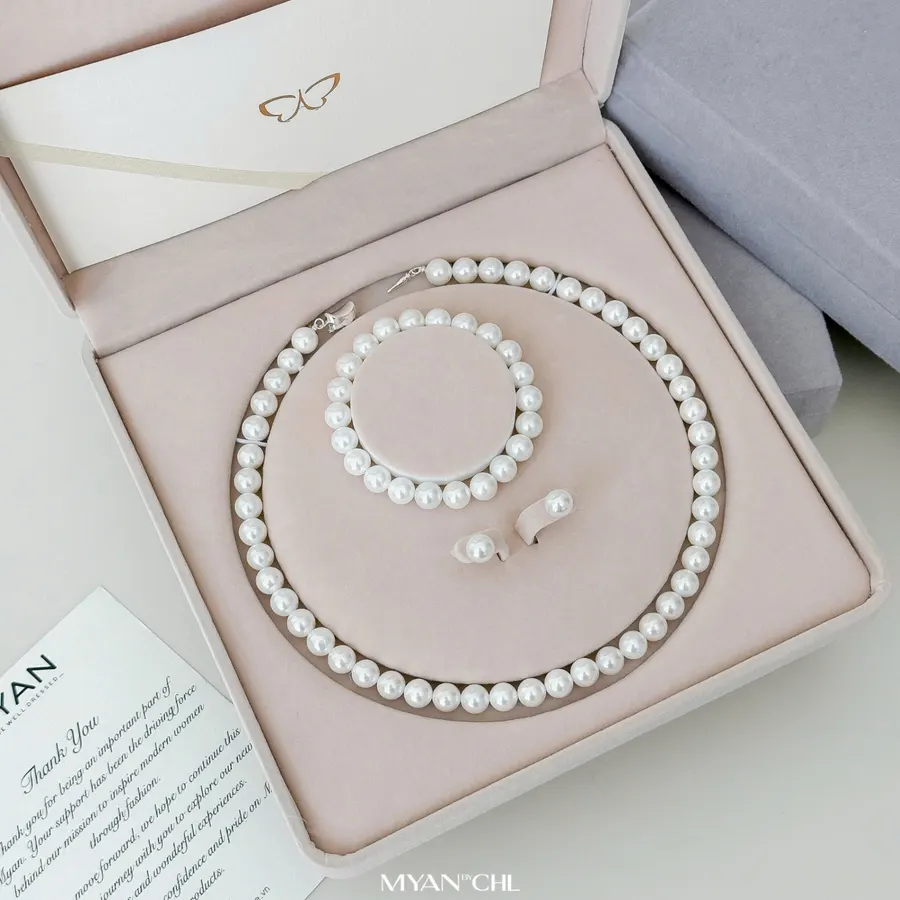 8mm Pearl Necklace, Bracelet, and Ear Set (Yh0002) — original MYAN by CHL photograph 1