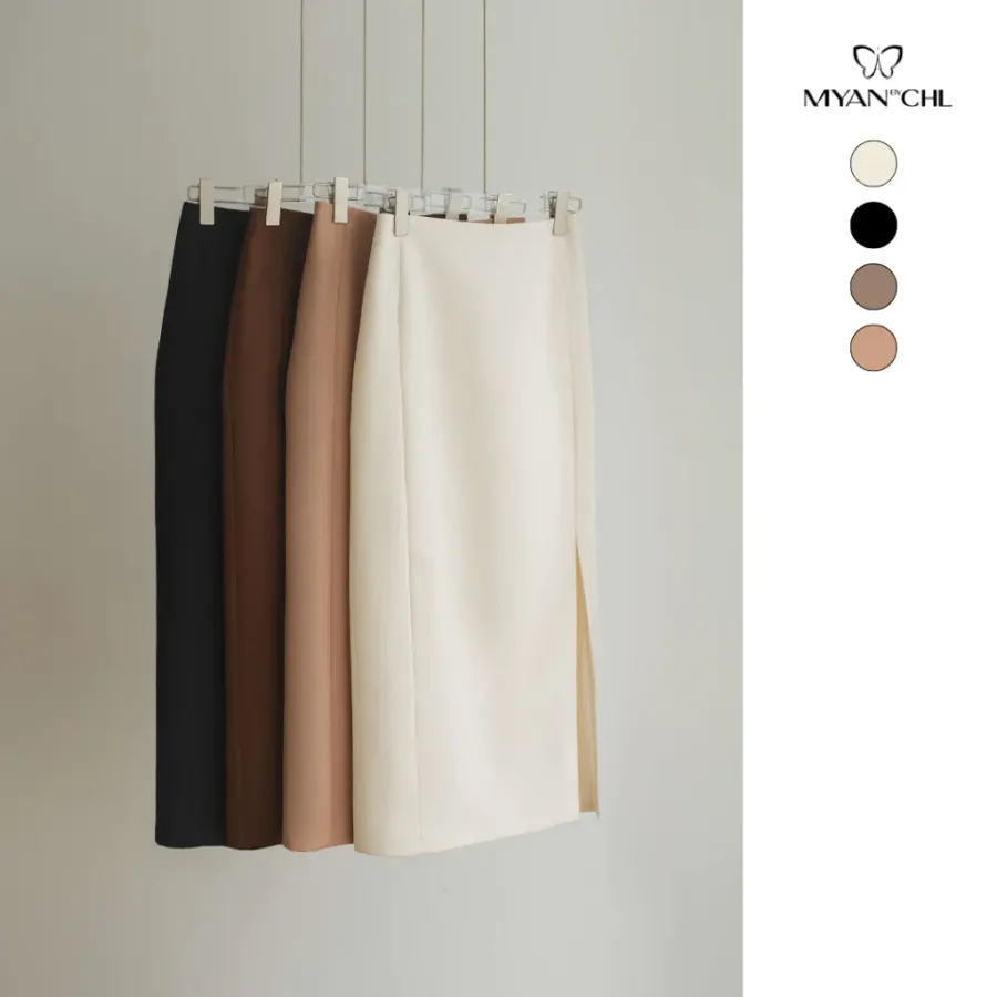 Pencil Skirt with Asymmetric Slit in Black