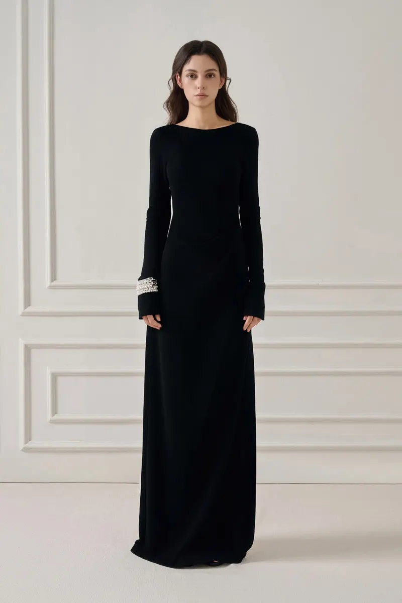 Lirna Emb Draped Long Dress — original WHITE ANT photograph 1