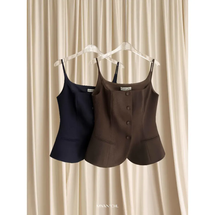 Spaghetti-Strap Tailored Gilet in Brown
