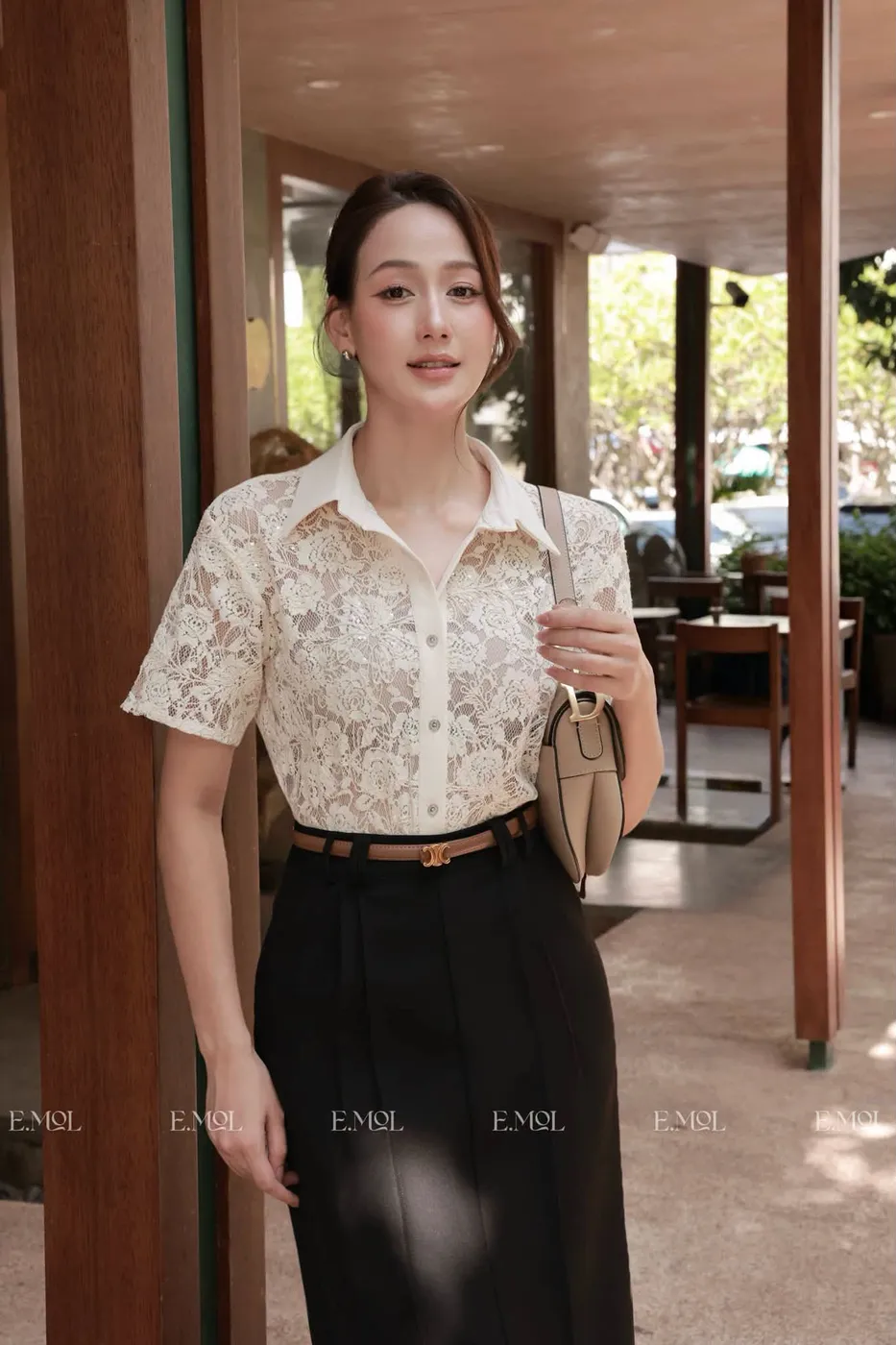 Embossed Lace Shirt with Sequins and Stones — original E.MOL photograph 1