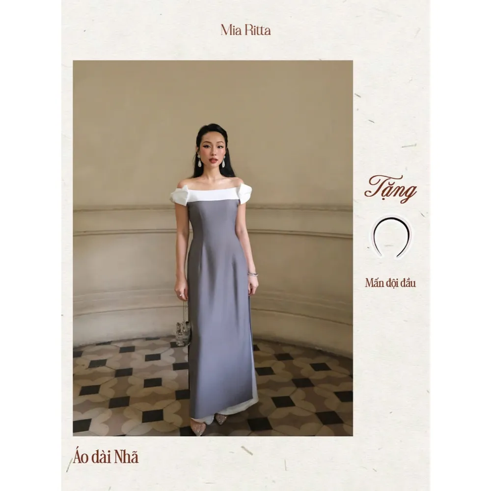 Nha Ad02 Ao Dai Set - Off-The-Shoulder Stylized Ao Dai Set - Off-The-Shoulder Ao Dai Set with Bow — original MIARITTA photograph 6