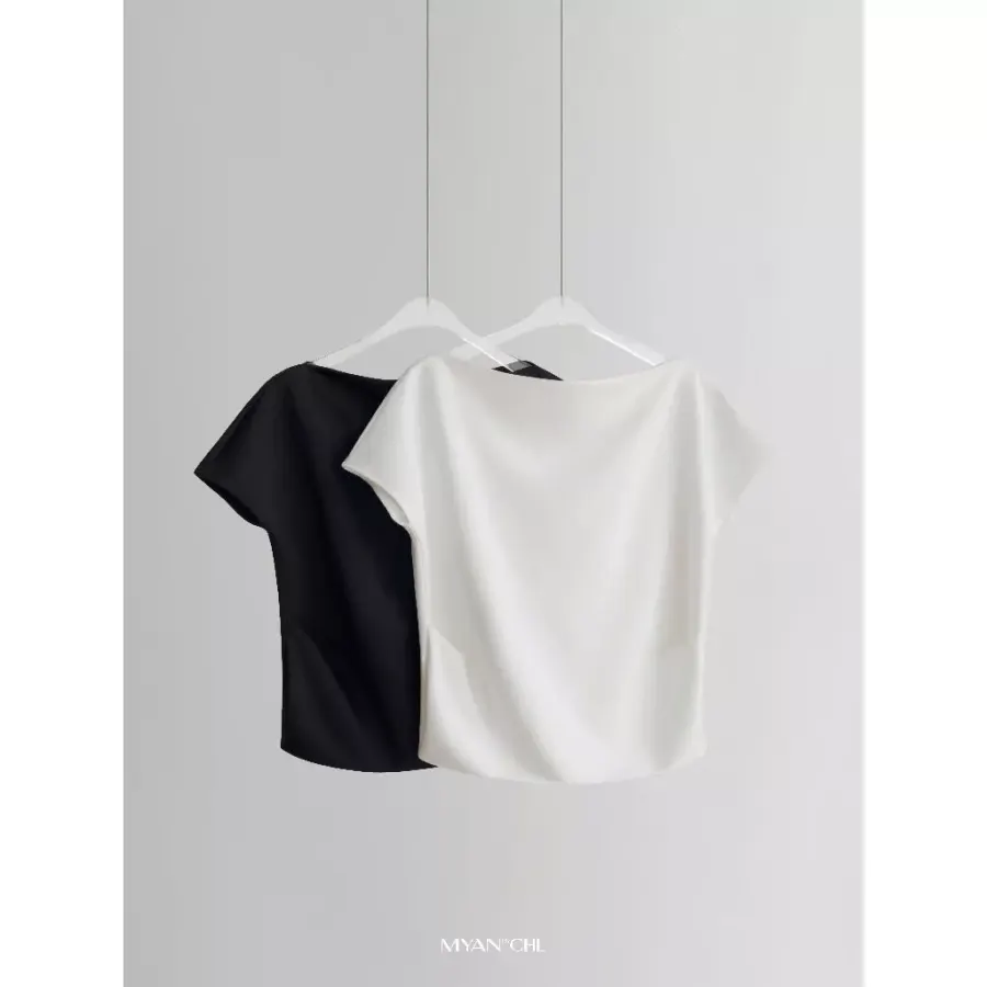 Off-Shoulder Short-Sleeve Top in Black