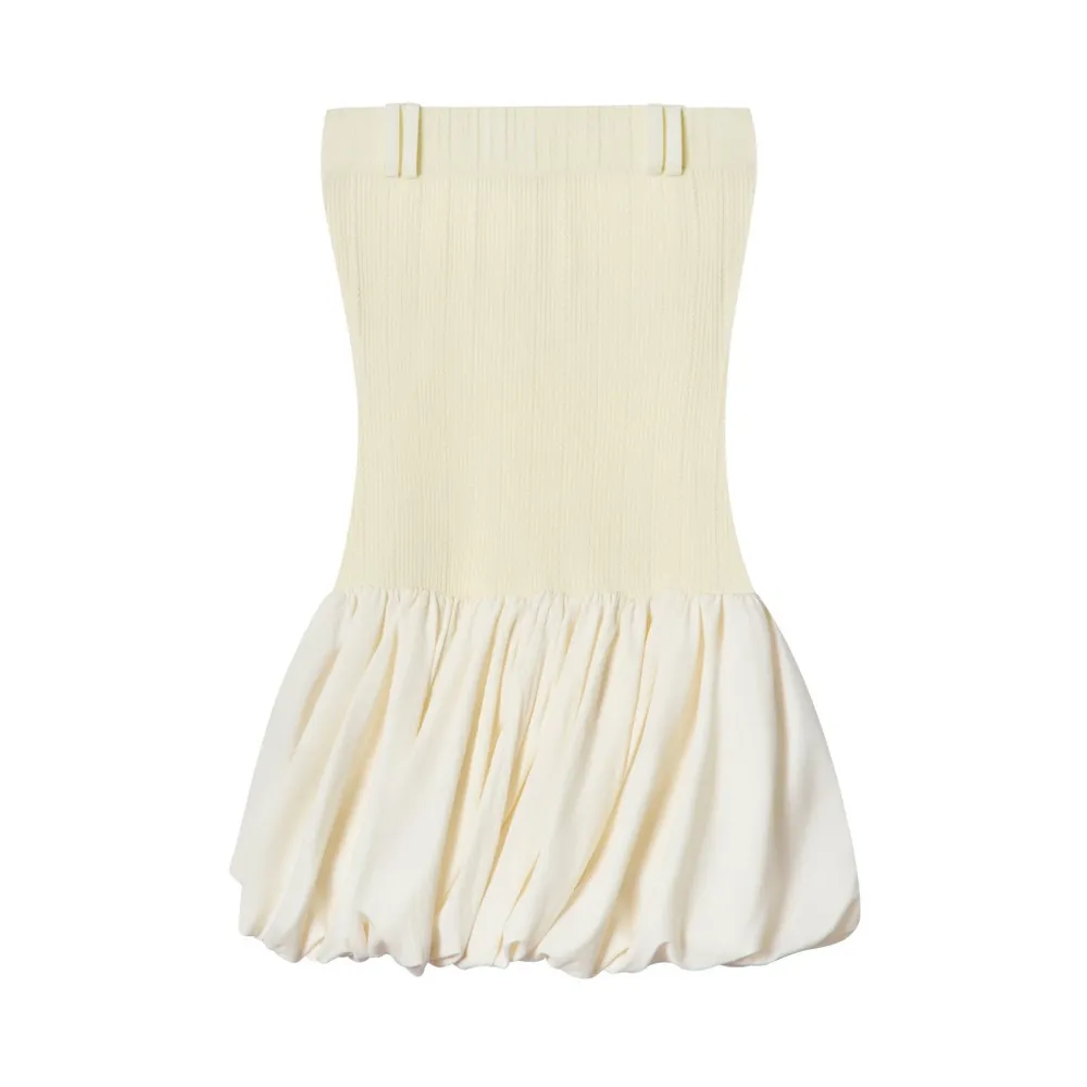 Vanessa Dress V1103 Yellow Wool Strapless Dress with Rough Ruching — original MIARITTA photograph 6