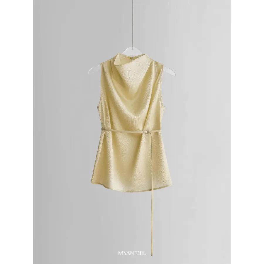 Silk Shirt With Low Neckline in Beige