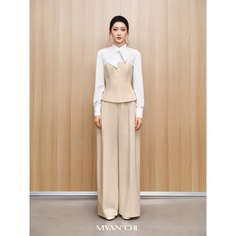 Striped Corset-Panel Shirt in Cream