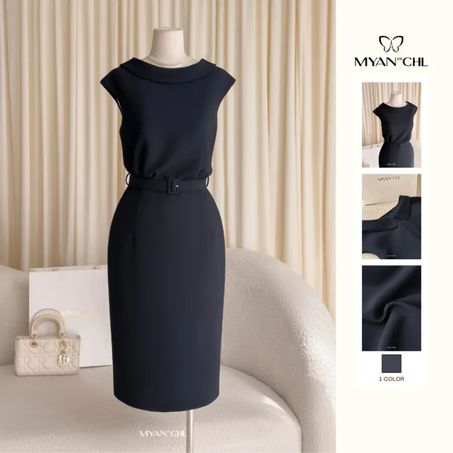 Sleeveless Collared Pencil Dress in Blue