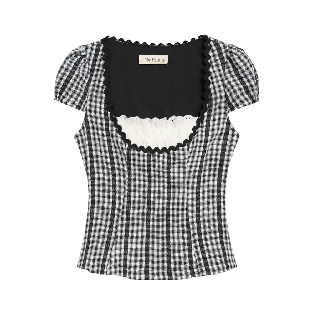 (Separate Set) Gingham Set Of Sleeveless Shirt T0001 and Elastic Shorts B0001 — original MIARITTA photograph 7