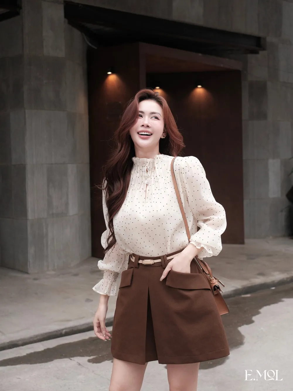 Long-Sleeve Silk Shirt with Pleated Collar — original E.MOL photograph 1