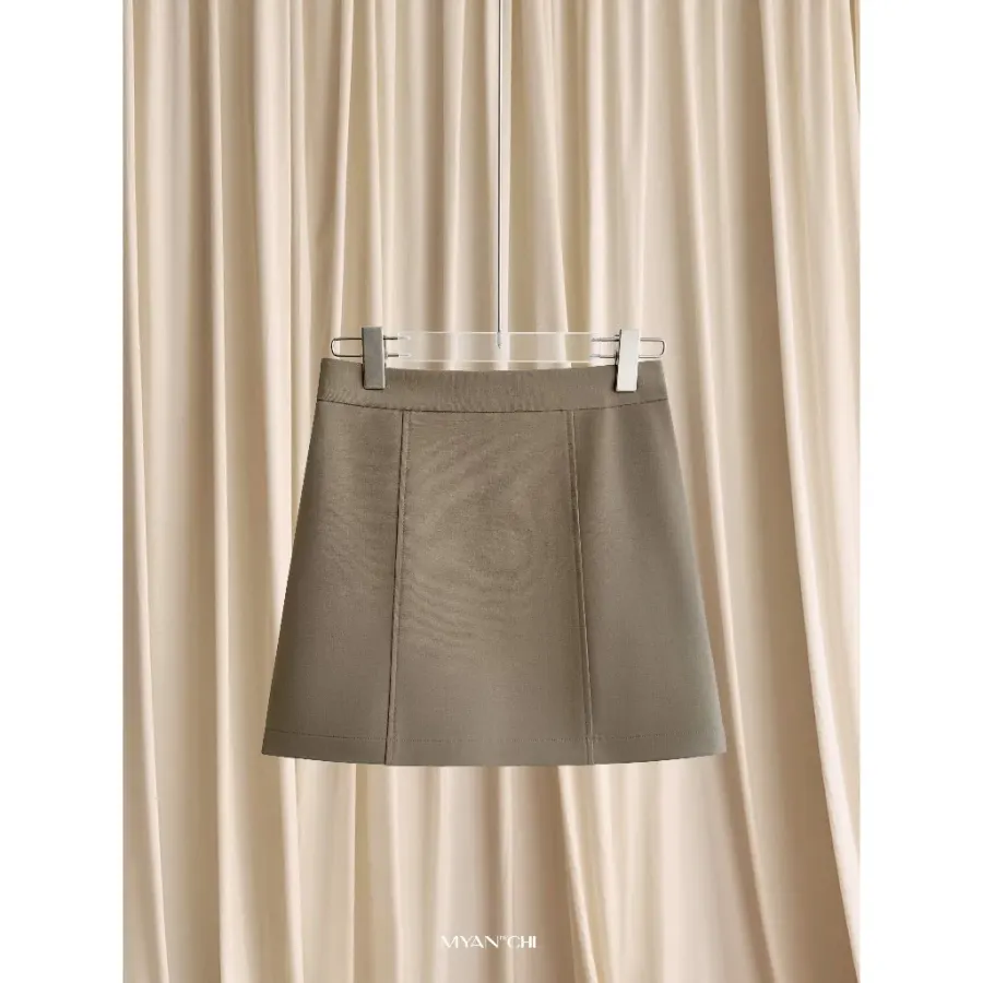 Short A-Line Skirt with Vertical Panel in Brown