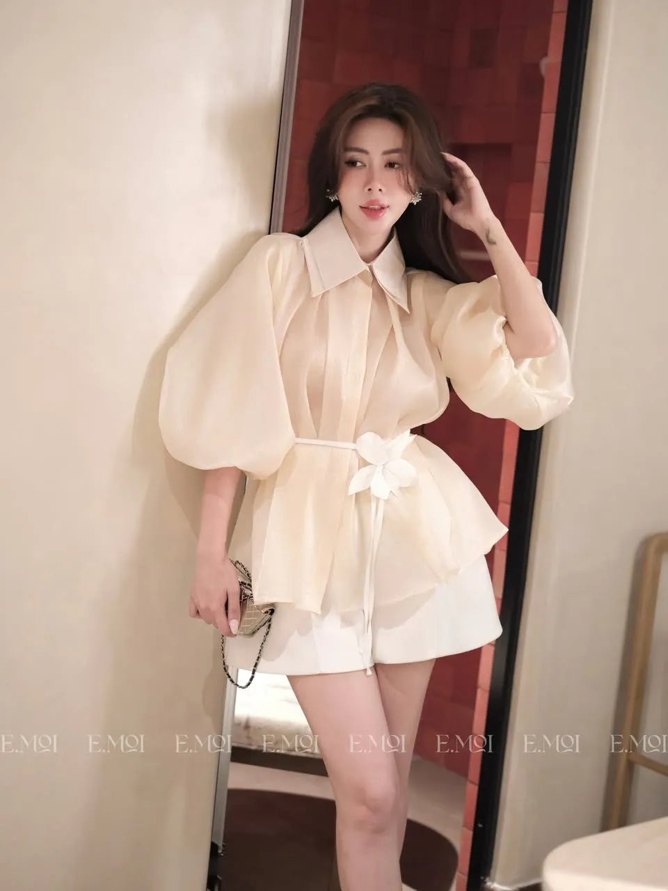 Silk Shirt with 2 Cuffs and Floral Straps — original E.MOL photograph 1