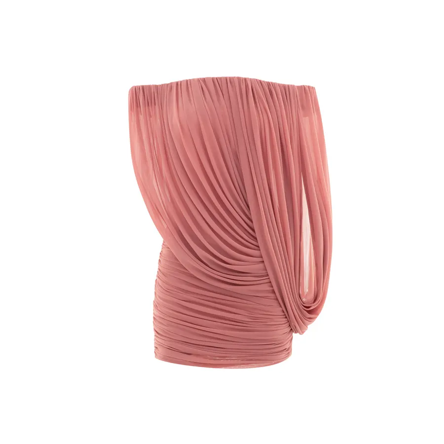 One-Shoulder Mesh Cape Dress in Faded Rose