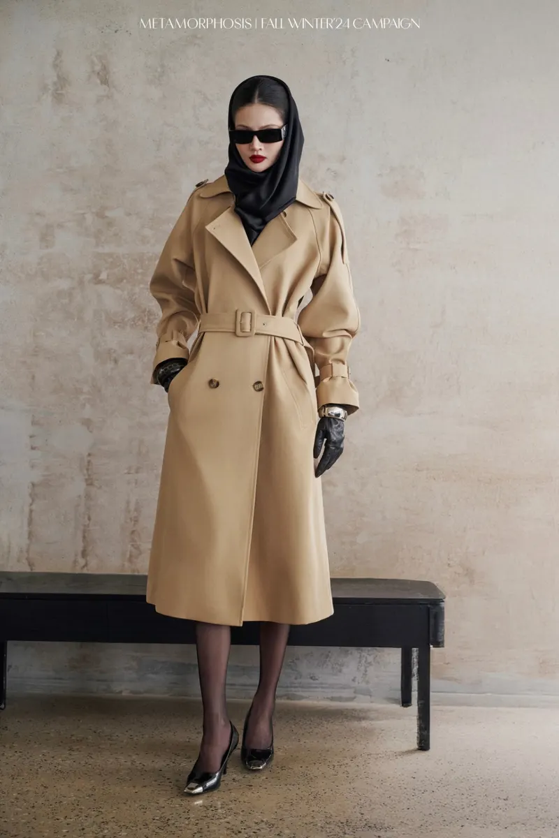 Relaxed Khaki Trench Coat in Brown