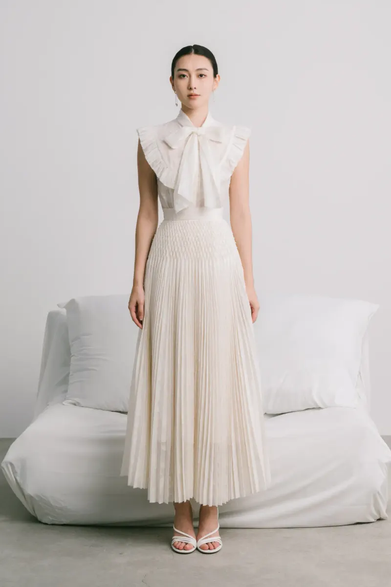 Pearl Smocked Midi Skirt — original WHITE ANT photograph 1
