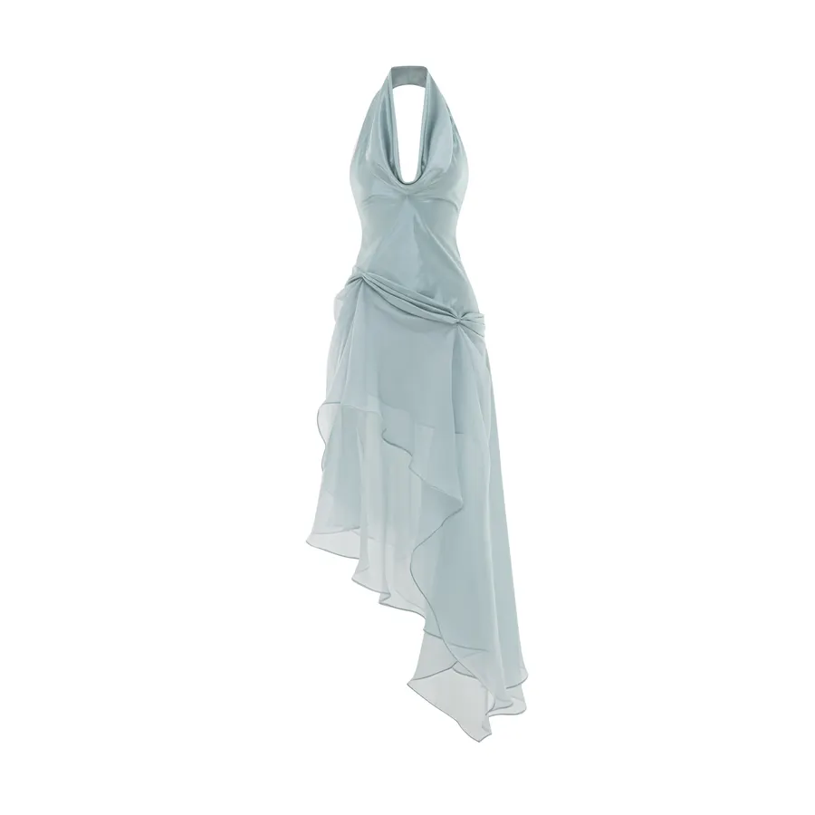 Draped Cowl-Neck Silk Dress With Layered Organza Skirt — original MOLLYNISTA photograph 1