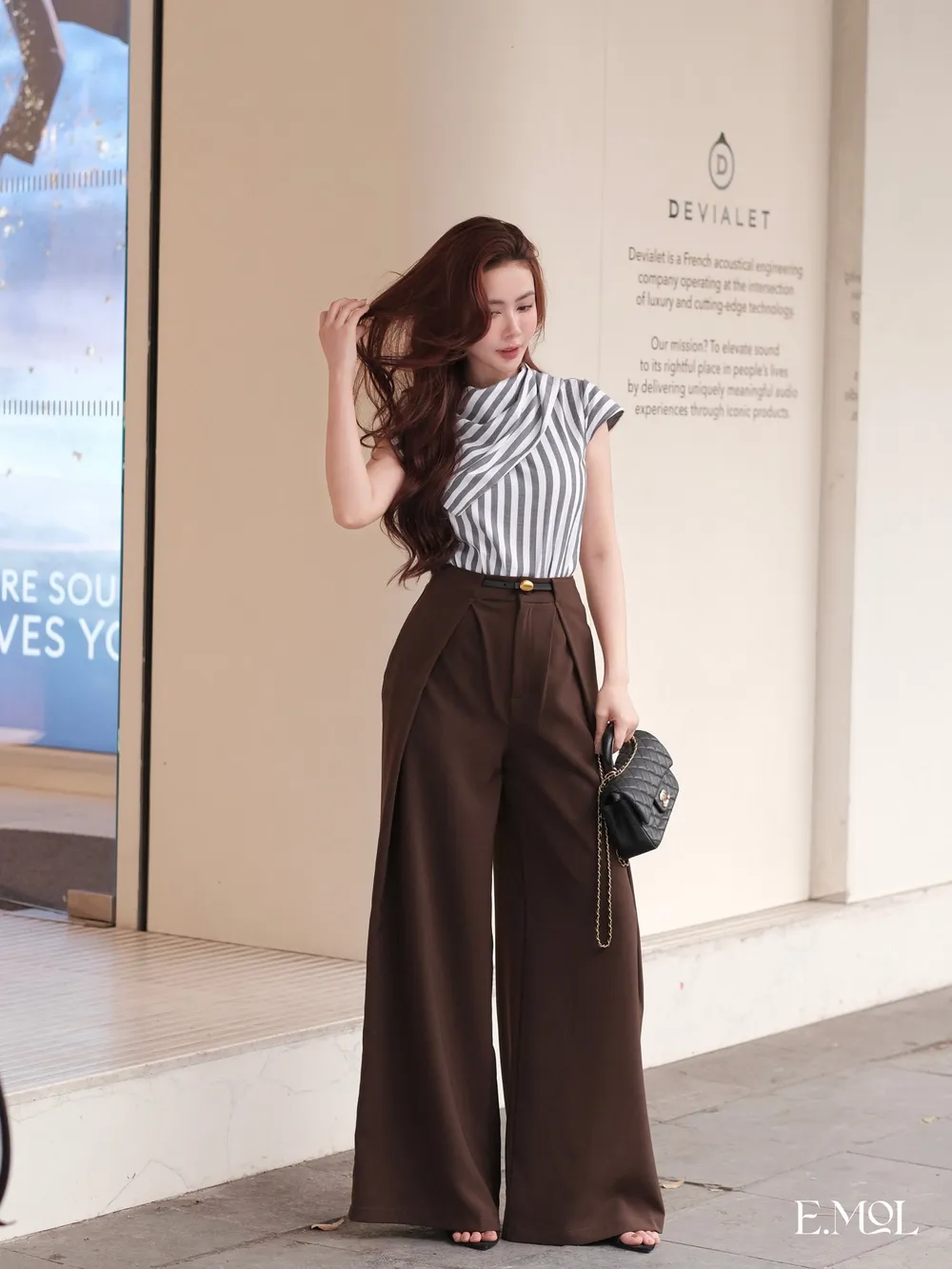 High-Waisted Wide-Leg Pants with Front Pleats — original E.MOL photograph 1