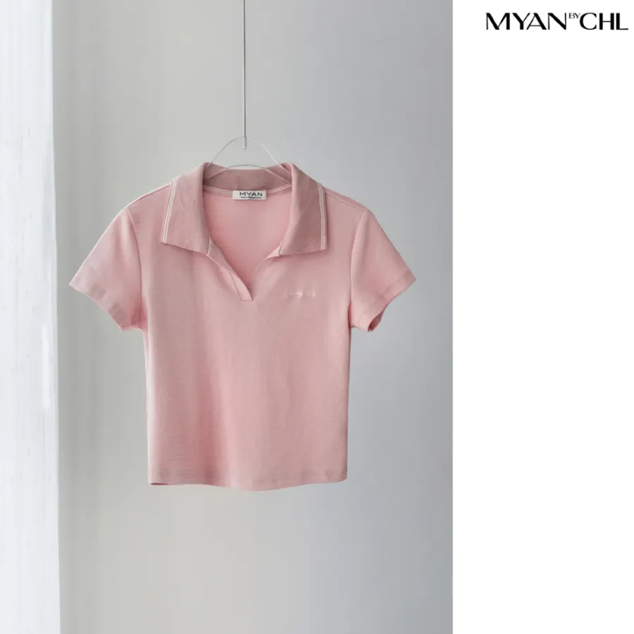 Fold-Over Collar Placket Shirt in Pink